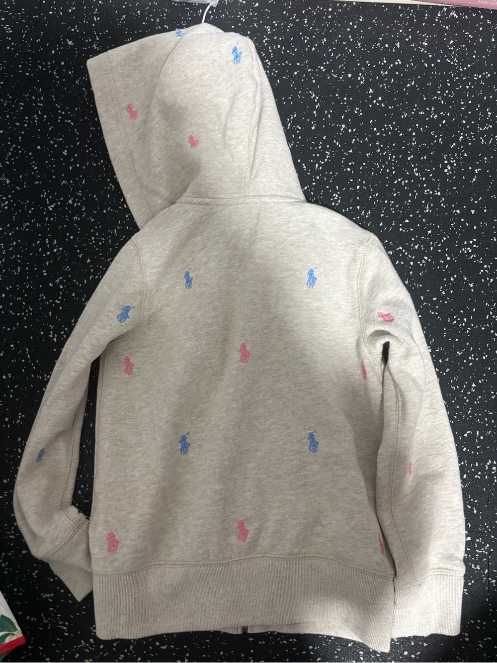 Polo by Ralph Lauren Kids Beige Zip Hoodie with Pink & Blue Embroidered Polo - Picture 4 of 4